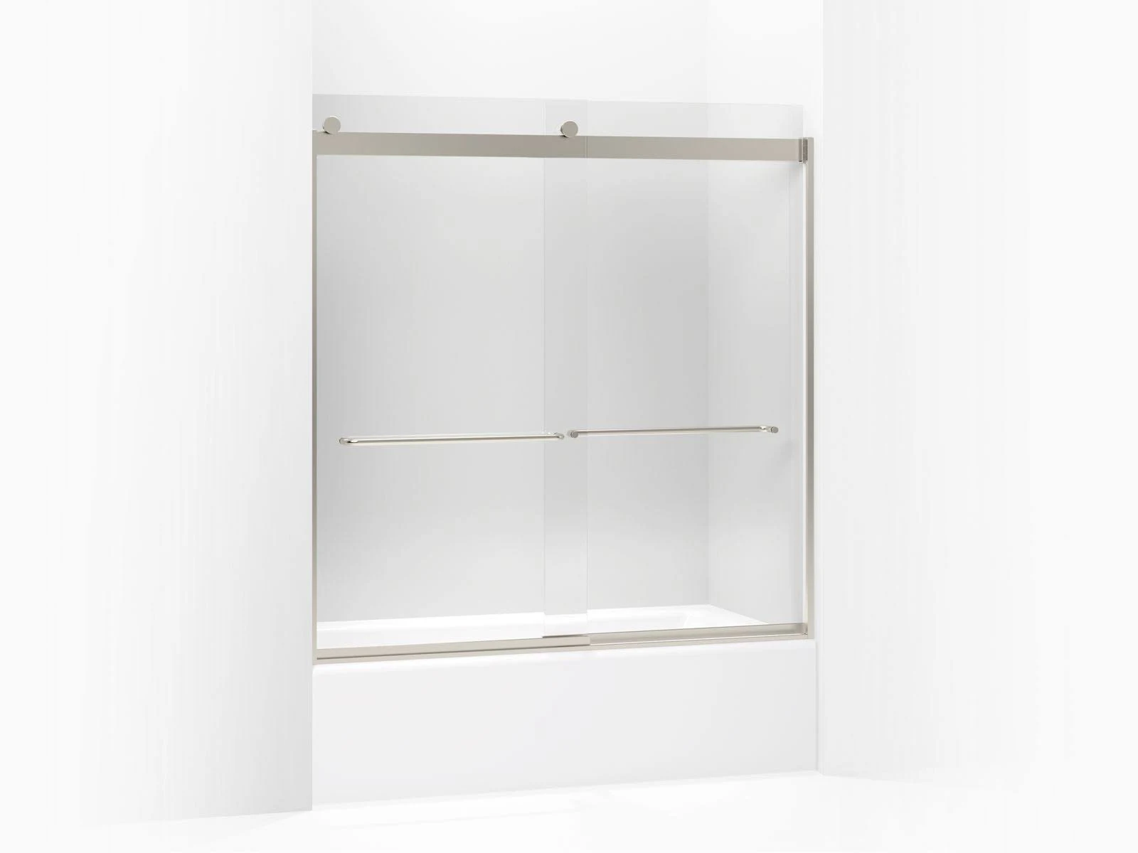 KOHLER K-706004-L-MX Levity Frameless Sliding Bath Door with Crystal Clear Glass, Matte Nickel