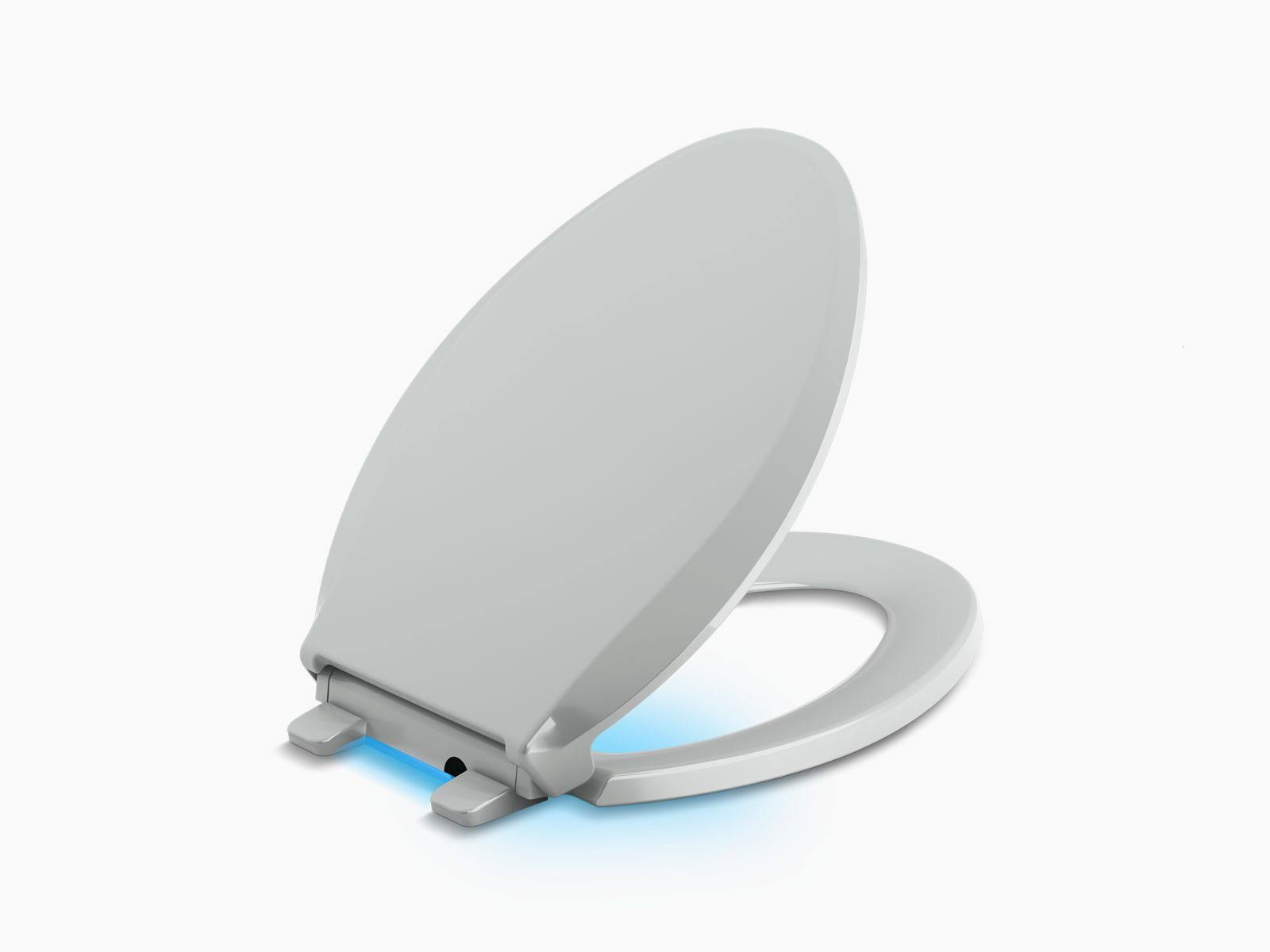 Kohler 75796-95 Cachet Nightlight Quiet-Close with Grip-Tight Elongated-Front Toilet Seat, Ice Grey