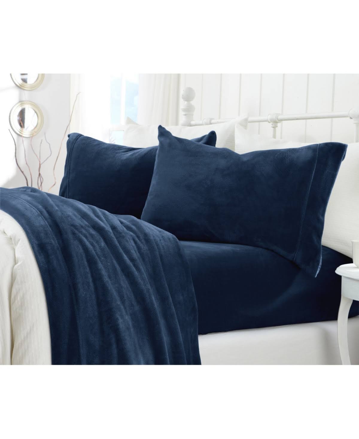 Great Bay Home Extra Soft Cozy Velvet Plush Solid Bed Sheet Set - Twin - Denim Blue