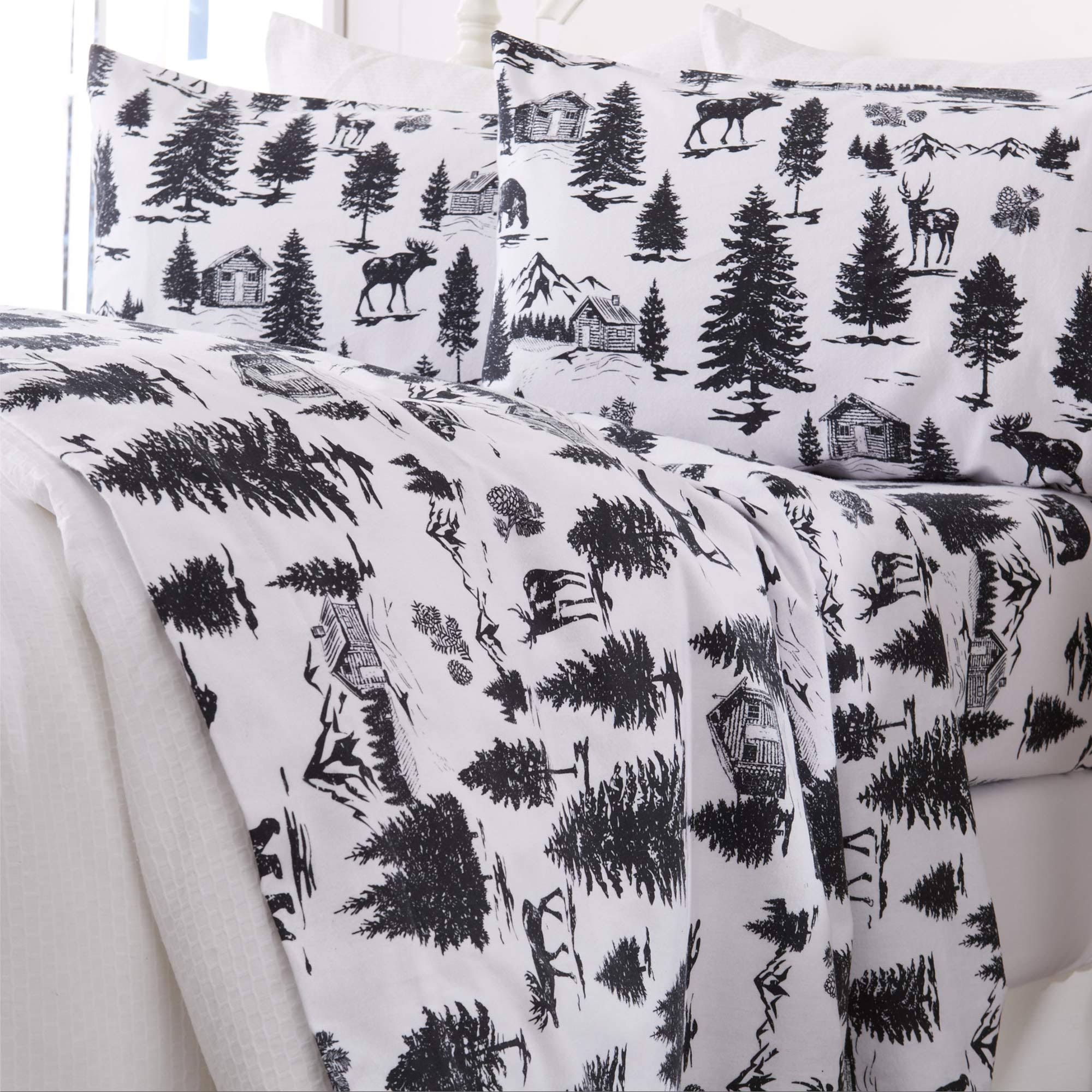 Great Bay Home 100% Cotton Flannel Lodge Printed Sheet Set Full December Frost