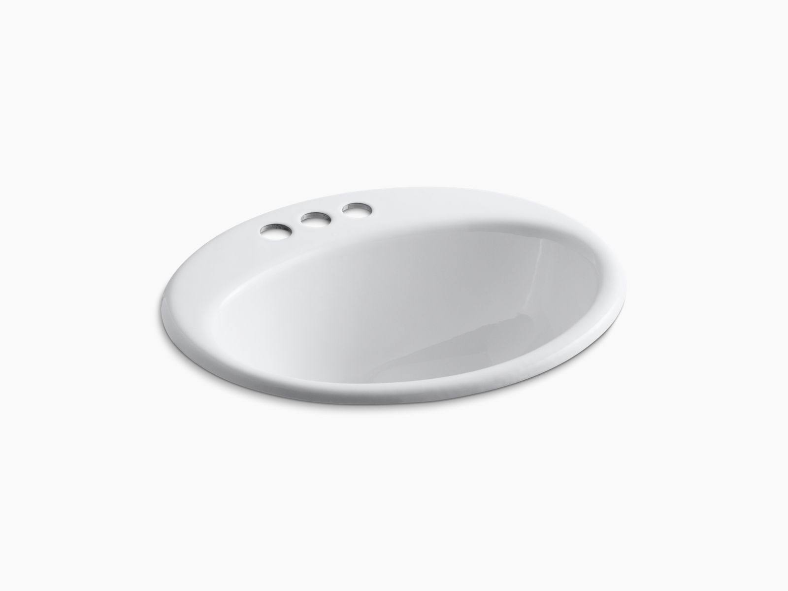 KOHLER K-2905-4-0 Farmington Drop-In Bathroom Sink with 4x22 Centerset Faucet Holes - White