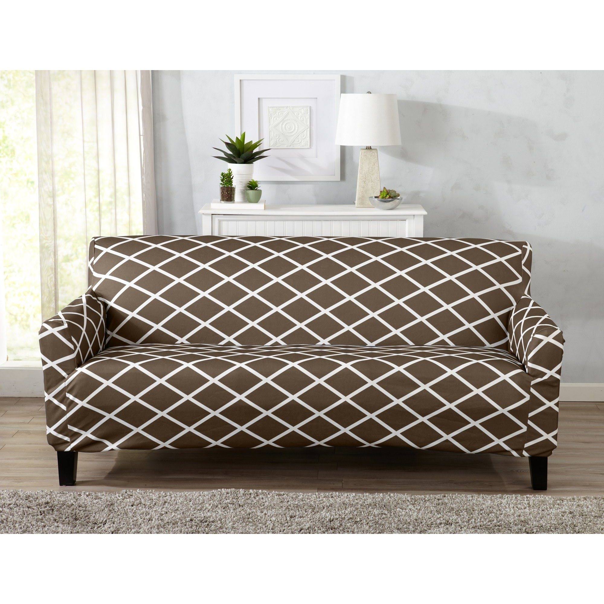 Home Fashion Designs Tori Collection Diamond Printed Form Fit Stretch Sofa Slipcover (Chocolate)