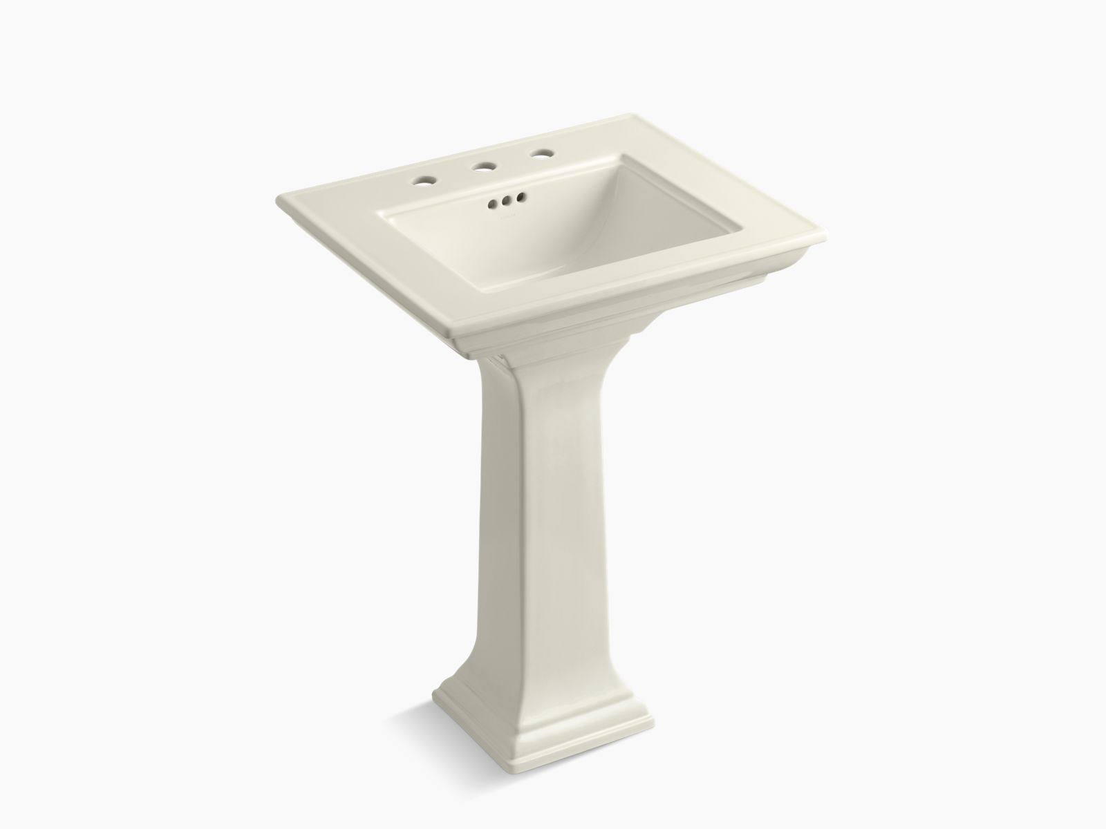 KOHLER K-2344-8-96 Memoirs Stately 24 In. Pedestal Bathroom Sink with 8 In. Widespread Faucet Holes, Biscuit