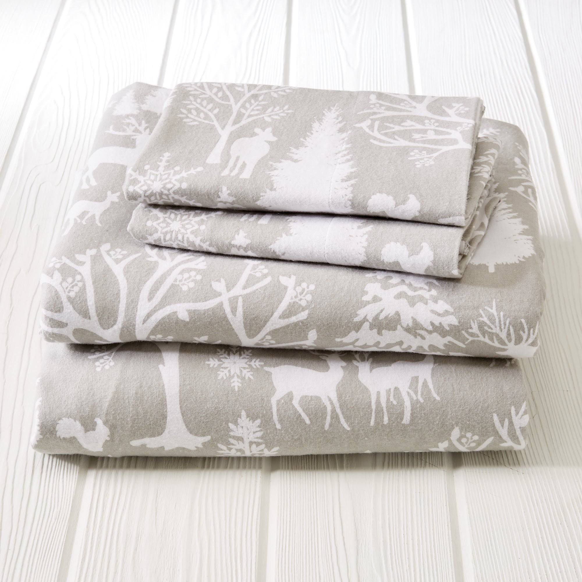 Great Bay Home 100% Cotton Flannel Enchanted Woods Printed Sheet Set Twin Extra Long Grey