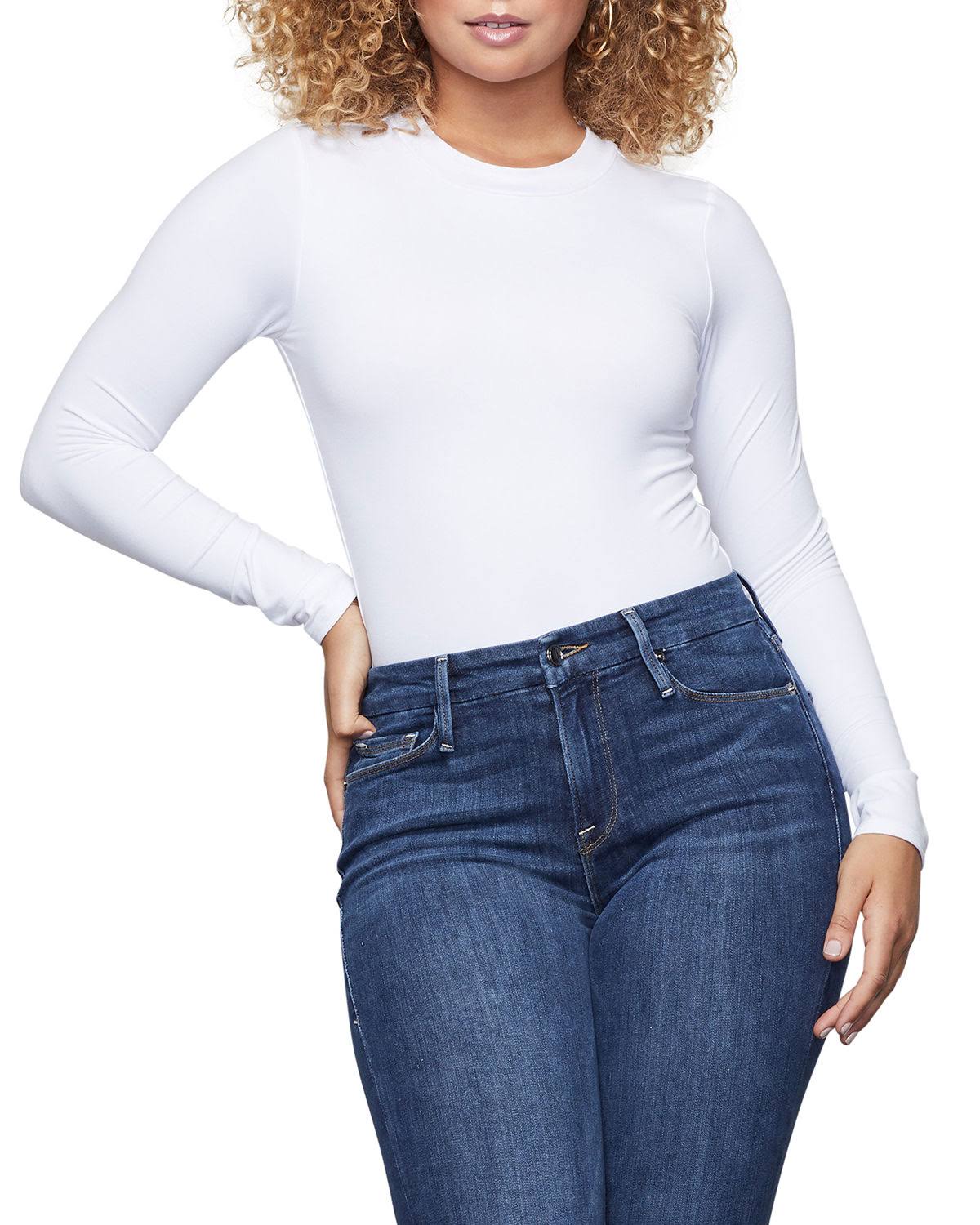 Good American Women&s Long Sleeve Crew Thong Bodysuit