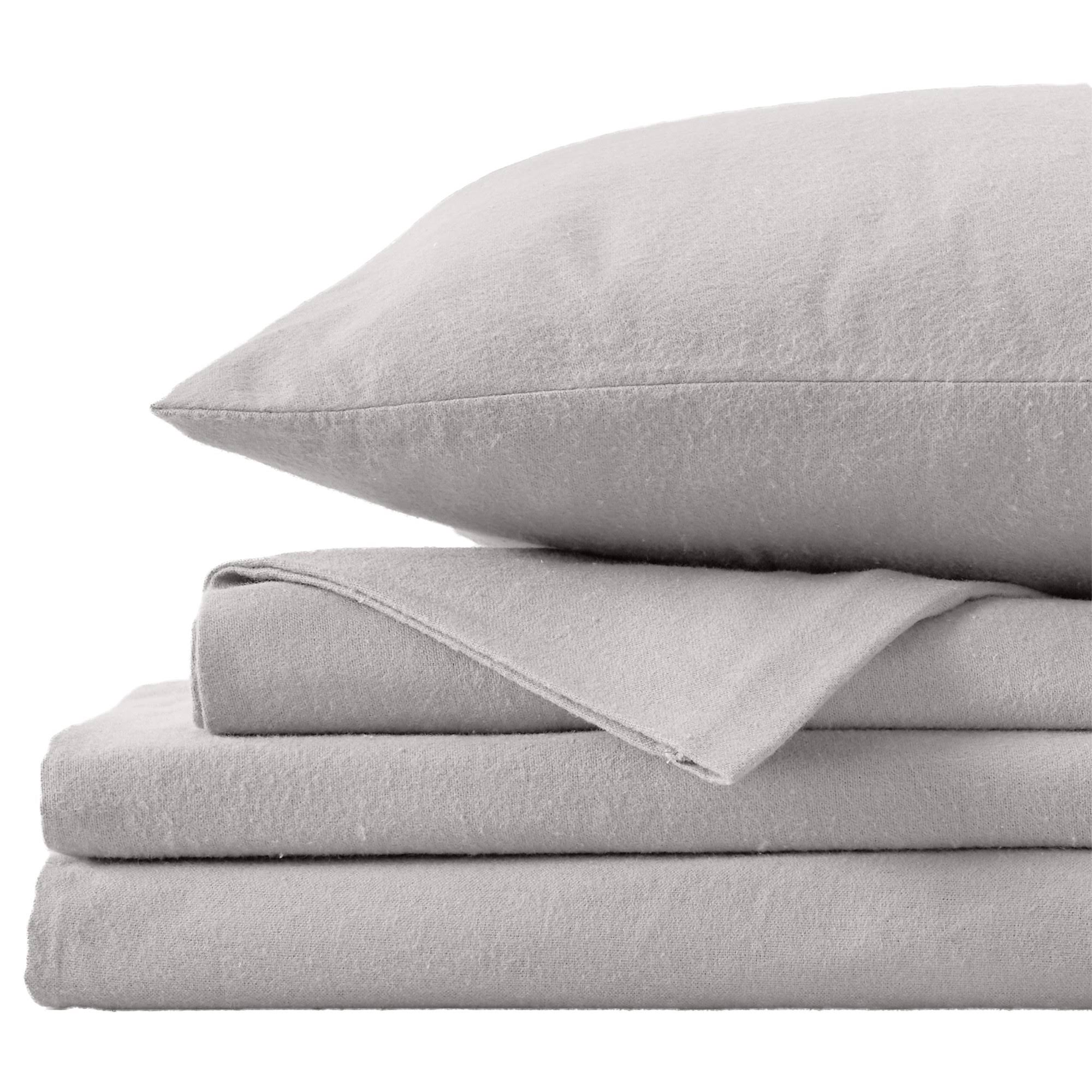 Great Bay Home 100% Cotton Solid Flannel Sheet Set Queen Light Grey
