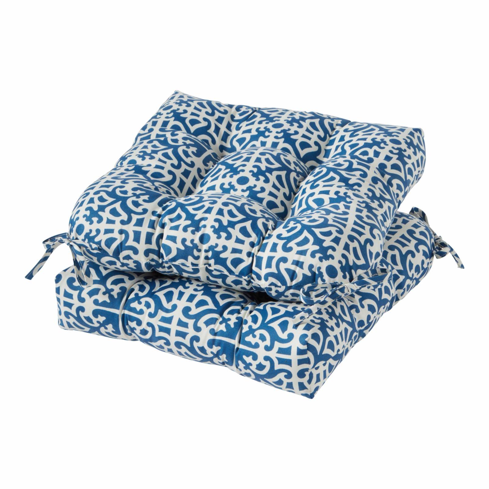 Greendale Home Fashions Indigo Lattice Square Tufted Outdoor Seat Cushion (2-Pack)