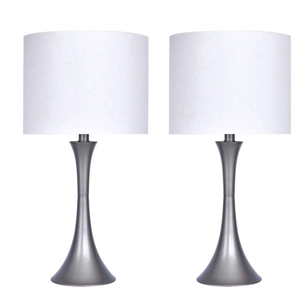 24.25 inch Frosted Silver Table Lamp Set