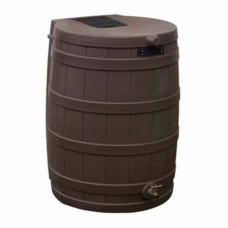 Good Ideas Rain Wizard 50 Gallon Plastic Rain Water Collection Barrel Drum, Oak