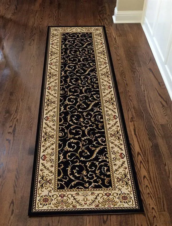 Origins 2&2x22 x 12&0x22 Black Cagliari Scroll Runner Area Rug