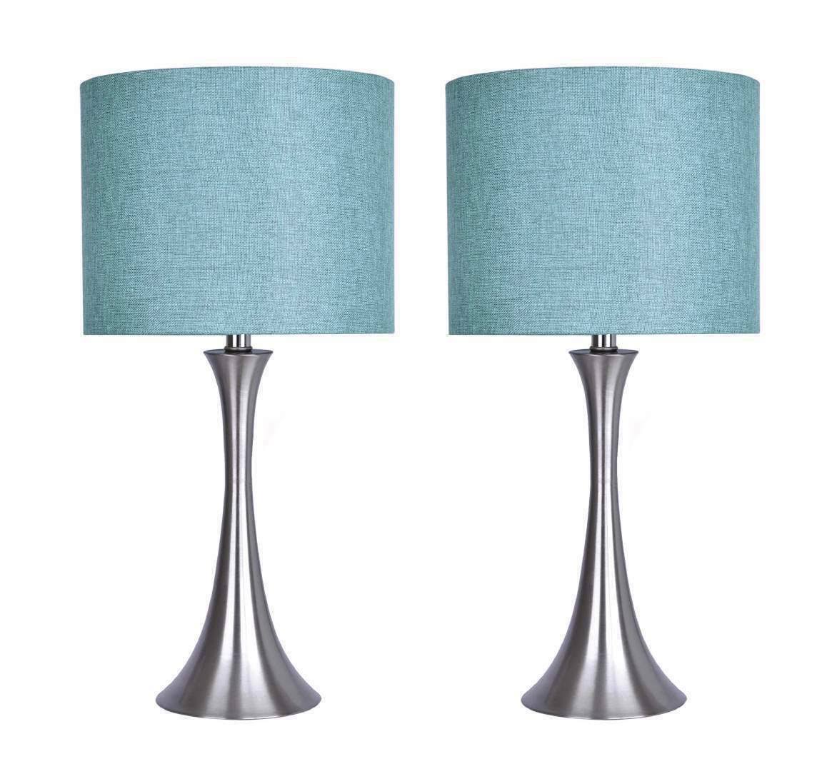 24.25x22 Brushed Nickel Table Lamp Set w/ Turquoise Shade