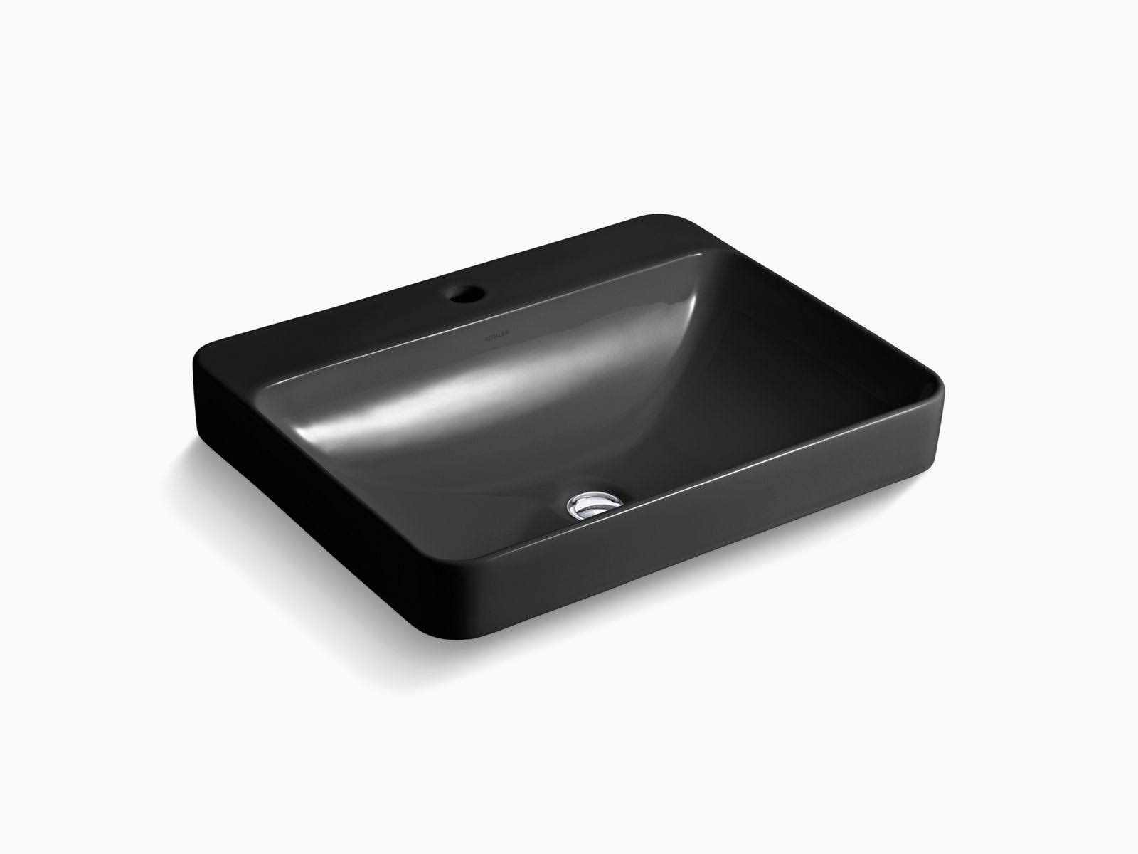 Kohler K-2660-1-7 Vox Rectangle Vessel Above-Counter Bathroom Sink with Single Faucet Hole, Black