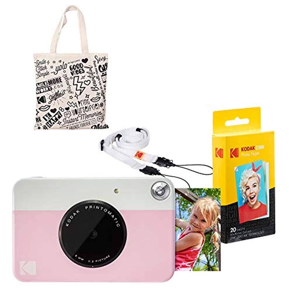 Kodak Printomatic Instant Print Camera (Pink) Starter Kit with Tote Bag