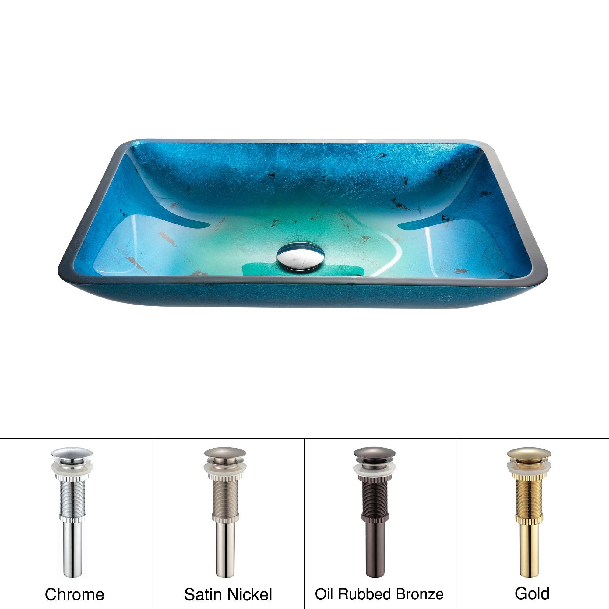 Kraus GVR-204-RE Irruption Blue Rectangular Glass Vessel Sink, Oil Rubbed Bronze