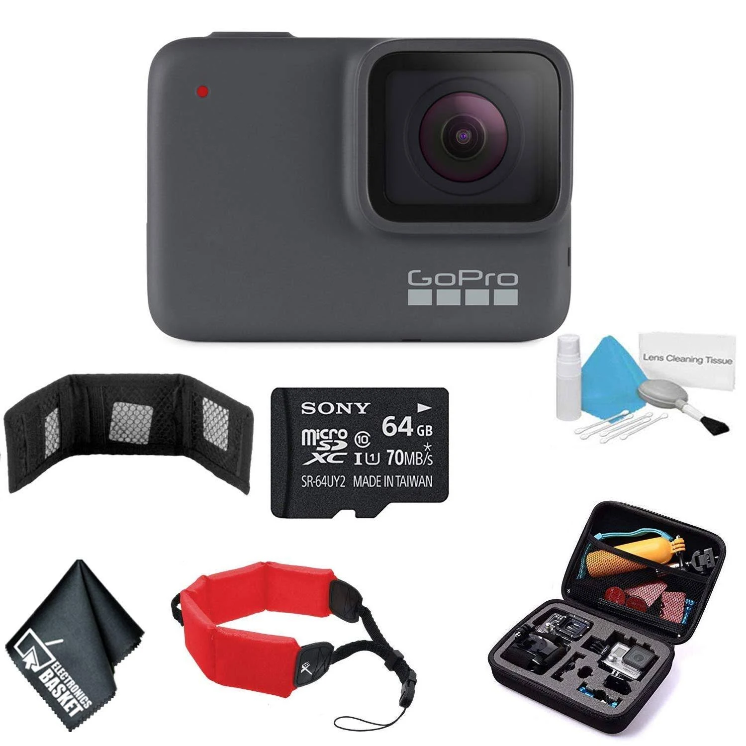 GoPro Hero7 Silver - Waterproof Digital Action Camera with Touch Screen 4K HD Video 10MP Photos CHDHC-601 - Bundle with 64GB Mem