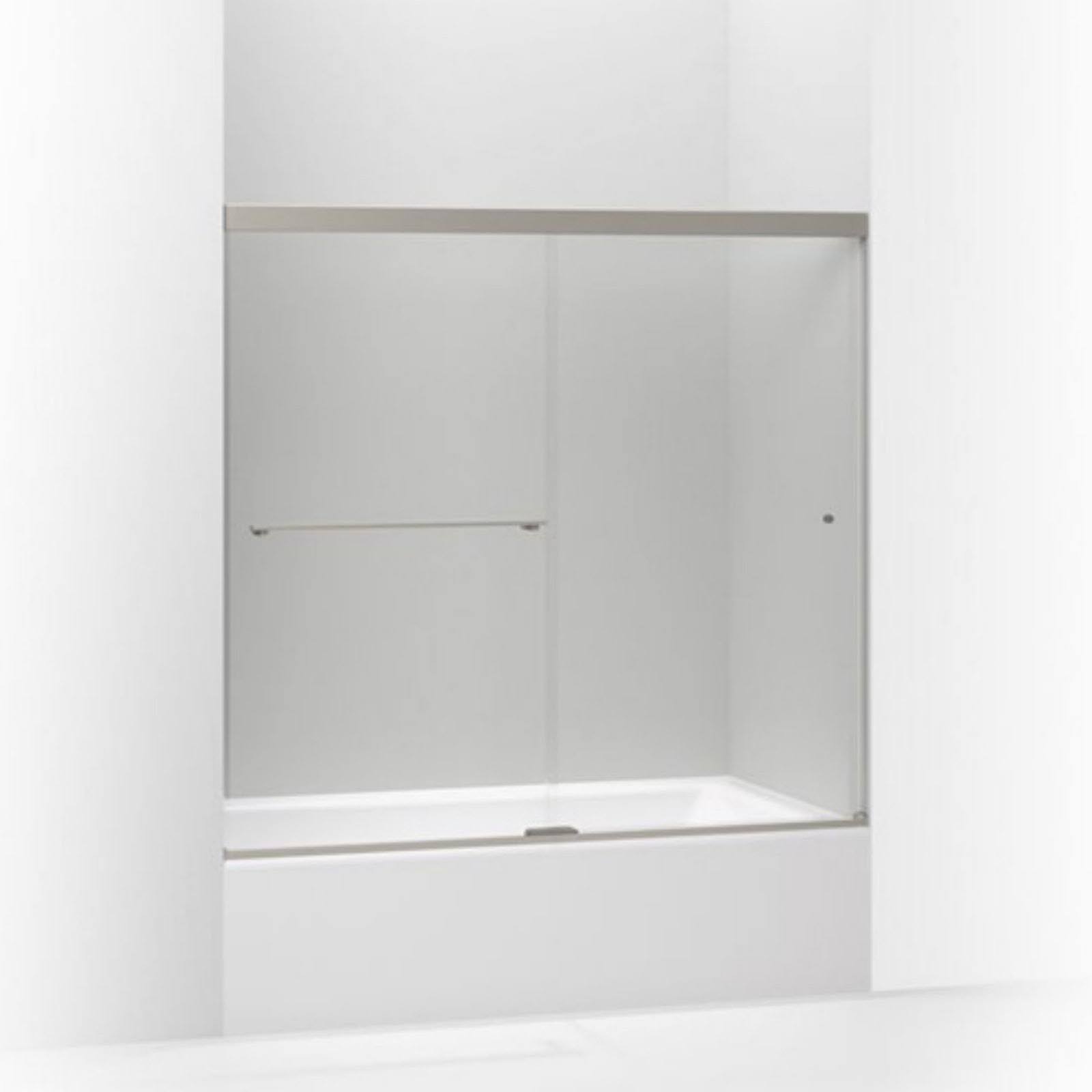 Kohler K-707000-L-BNK Revel Anodized Brushed Nickel 55-1/2x22 x 56-5/8x22 - 59-5/8x22 Sliding Bath Door with 1/4x22 Crystal Clea