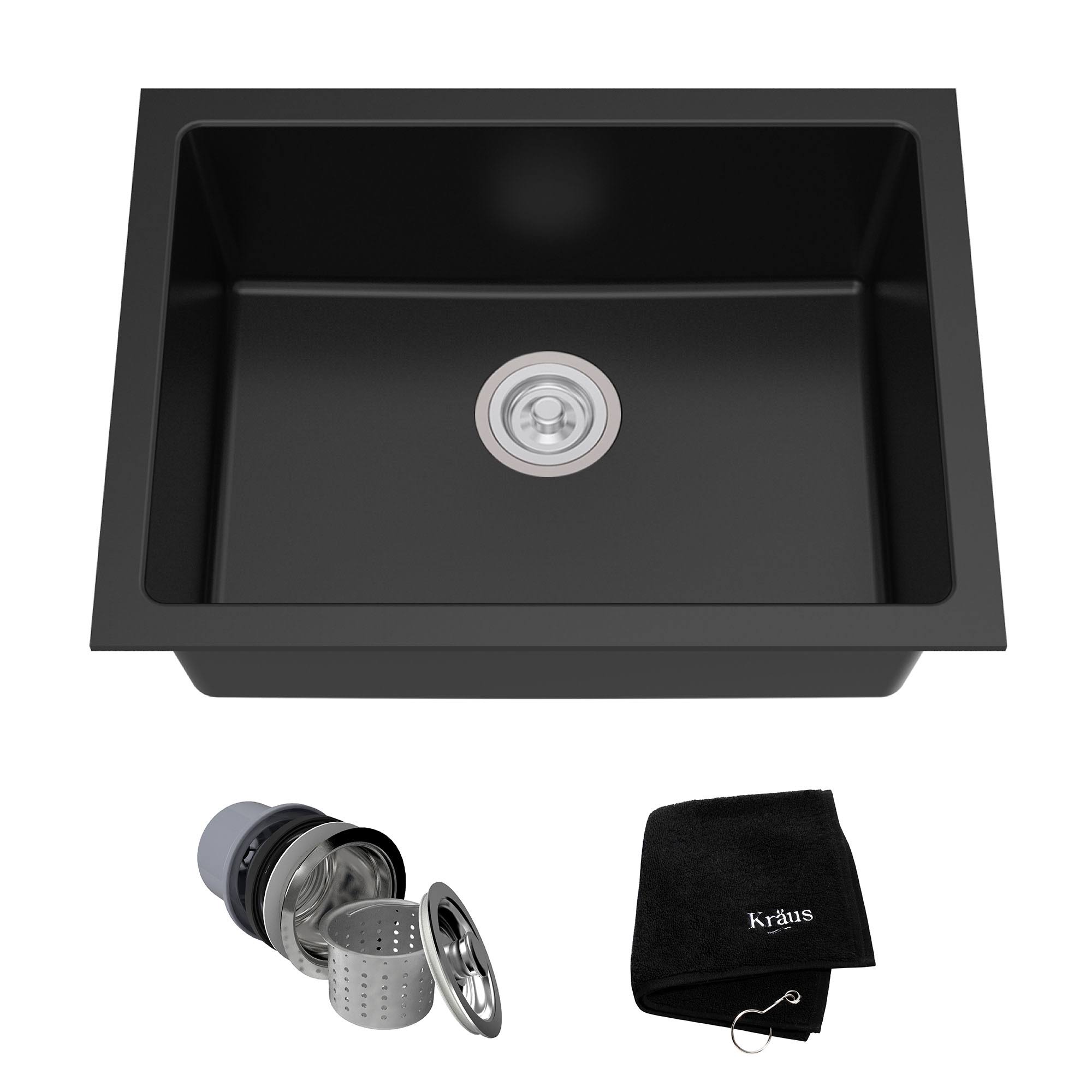 Kraus 24x22 Dual Mount Single Bowl Kitchen Sink-Black Onyx Granite KGD-410B