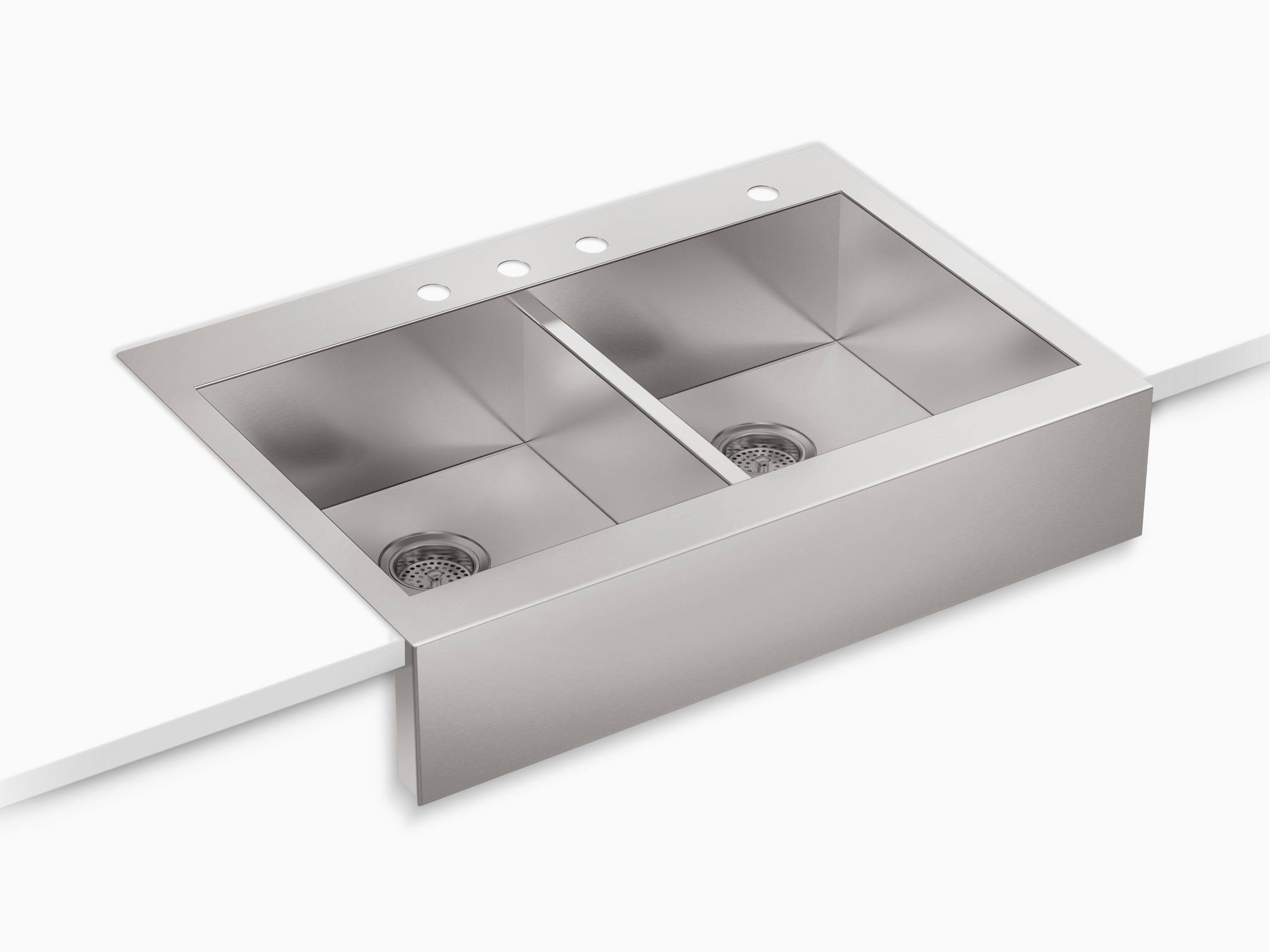 Kohler 3944-4-NA Top-Mount double-equal Stainless Steel Apron-Front Kitchen Sink for 36x22 Cabinet