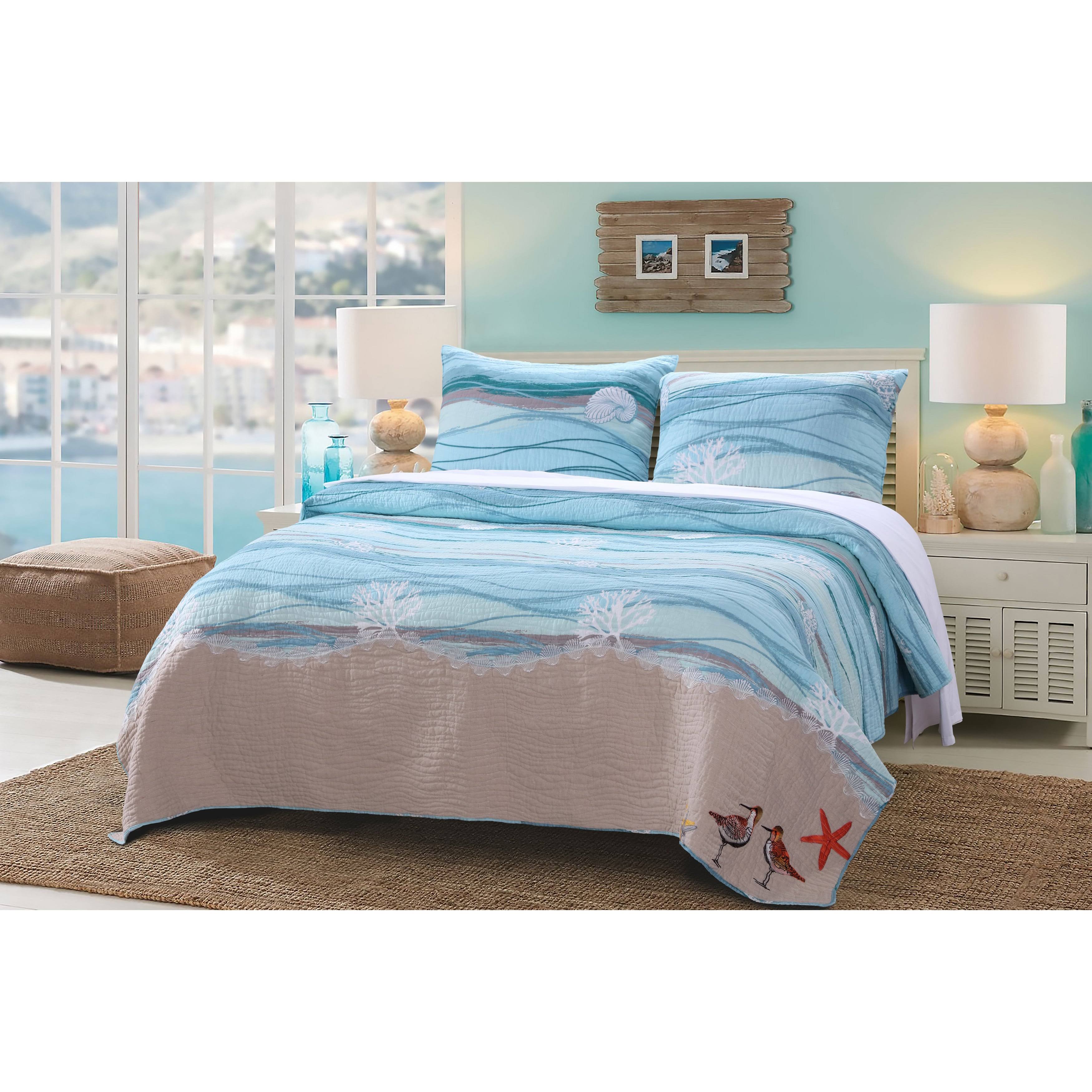 Greenland Home Fashions Maui Coastal Cotton 3-Piece Quilt Set - Queen/Full - Queen - 3 Piece