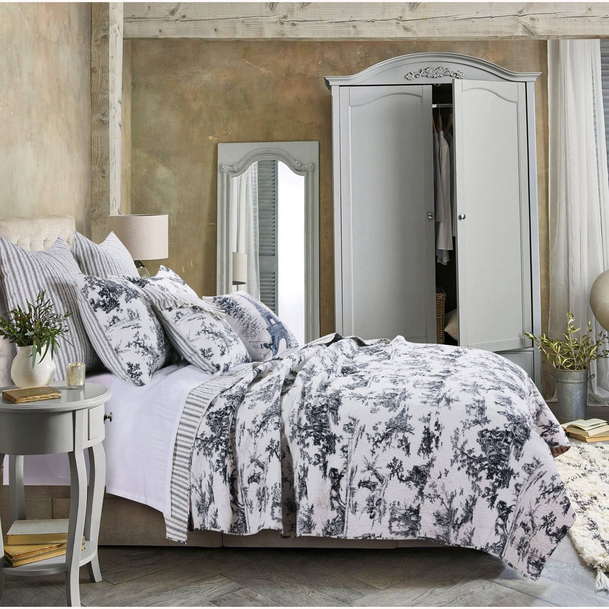 Greenland Home Classic Toile Quilt Set King Black