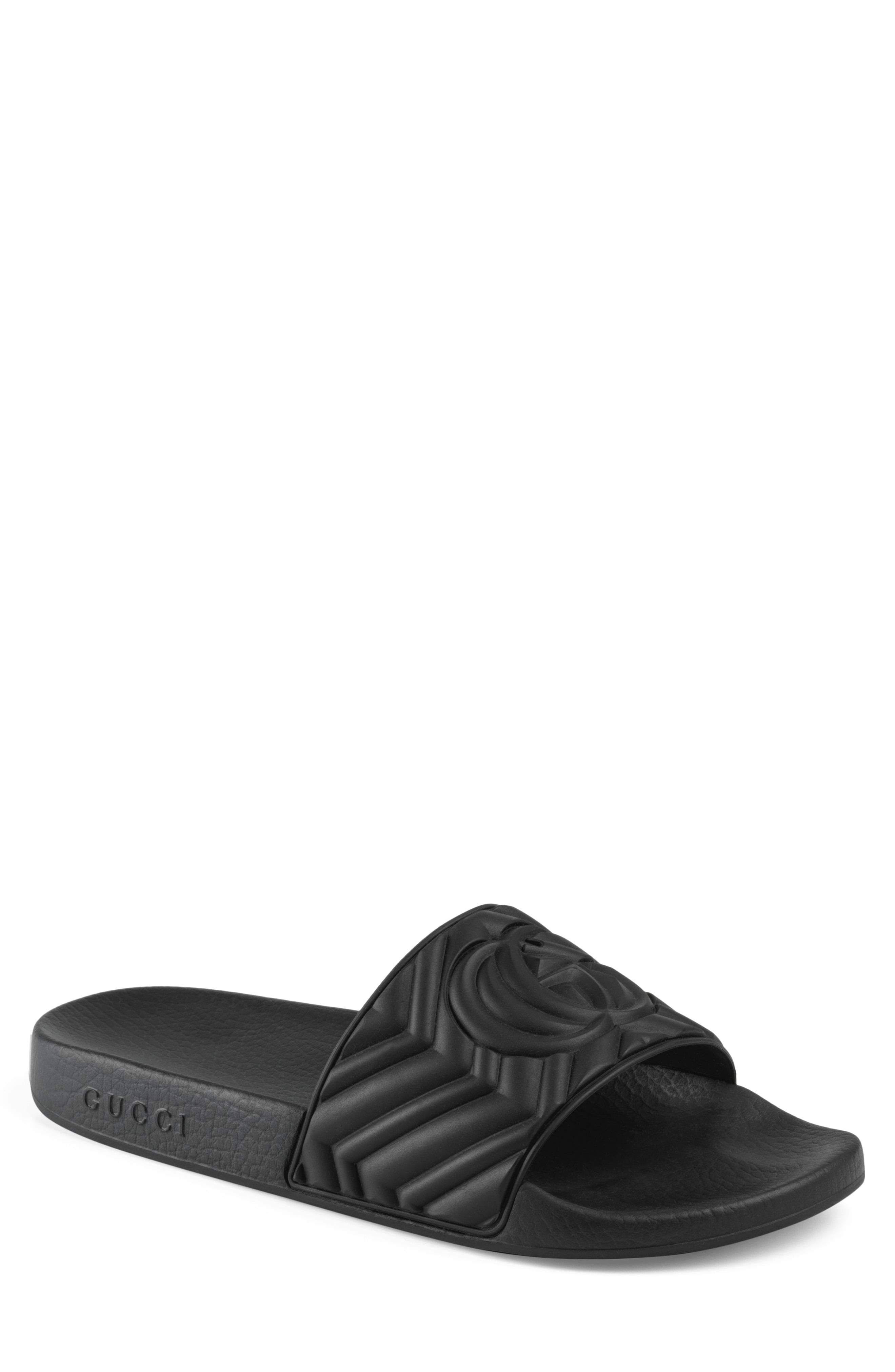 Gucci Embossed Logo Rubber Slide Sandals Black