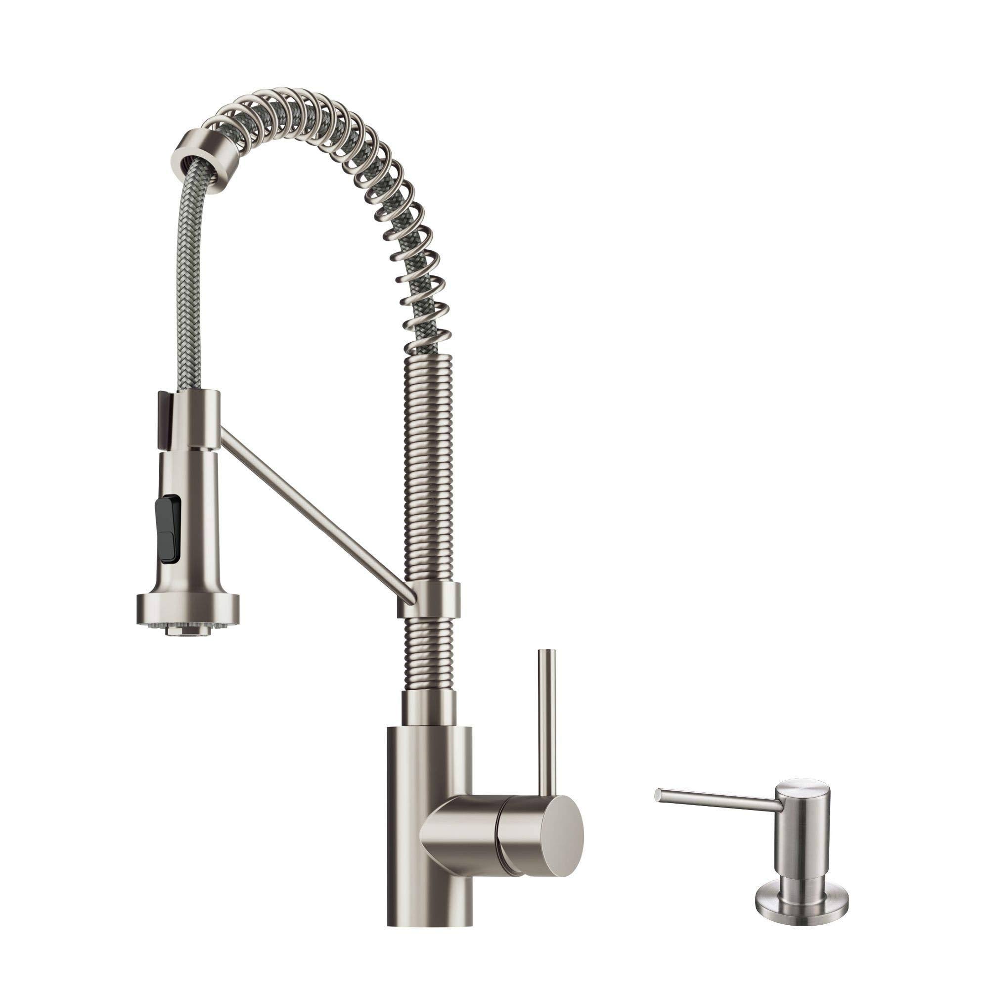 Kraus KPF-1610SFS-KSD-43SFS Spot Free Bolden 18 in. Commercial Kitchen Faucet with Soap Dispenser all-Brite Stainless Steel Fini