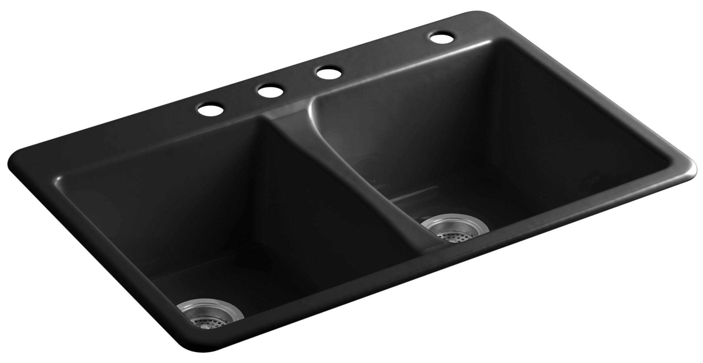 Kohler 5873-4-7 Deerfield 33x22 x 22x22 x 9-5/8x22 Top-Mount double-equal Kitchen Sink - Black Black