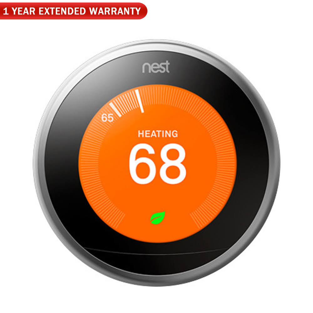 Nest (T3007ES) Learning Thermostat 3rd Gen - Stainless Steel + 1 Year Extended Warranty