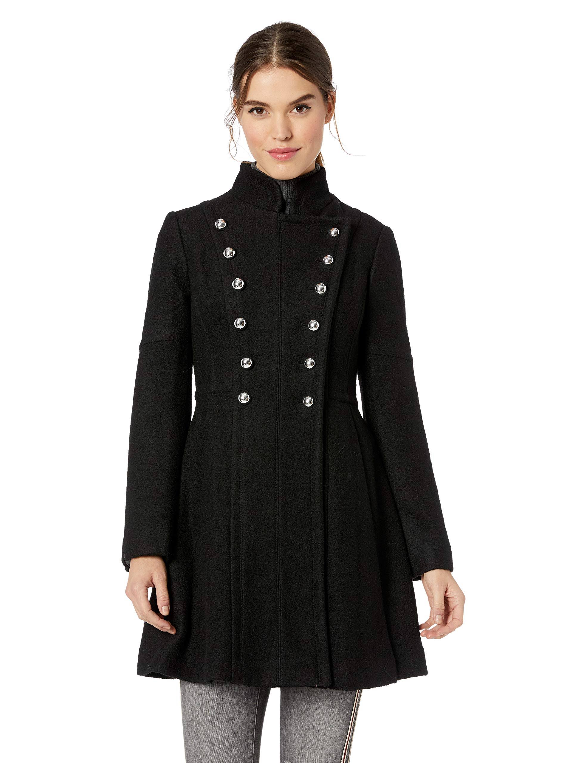 Guess Womens Wool Blend Long Coat Black M
