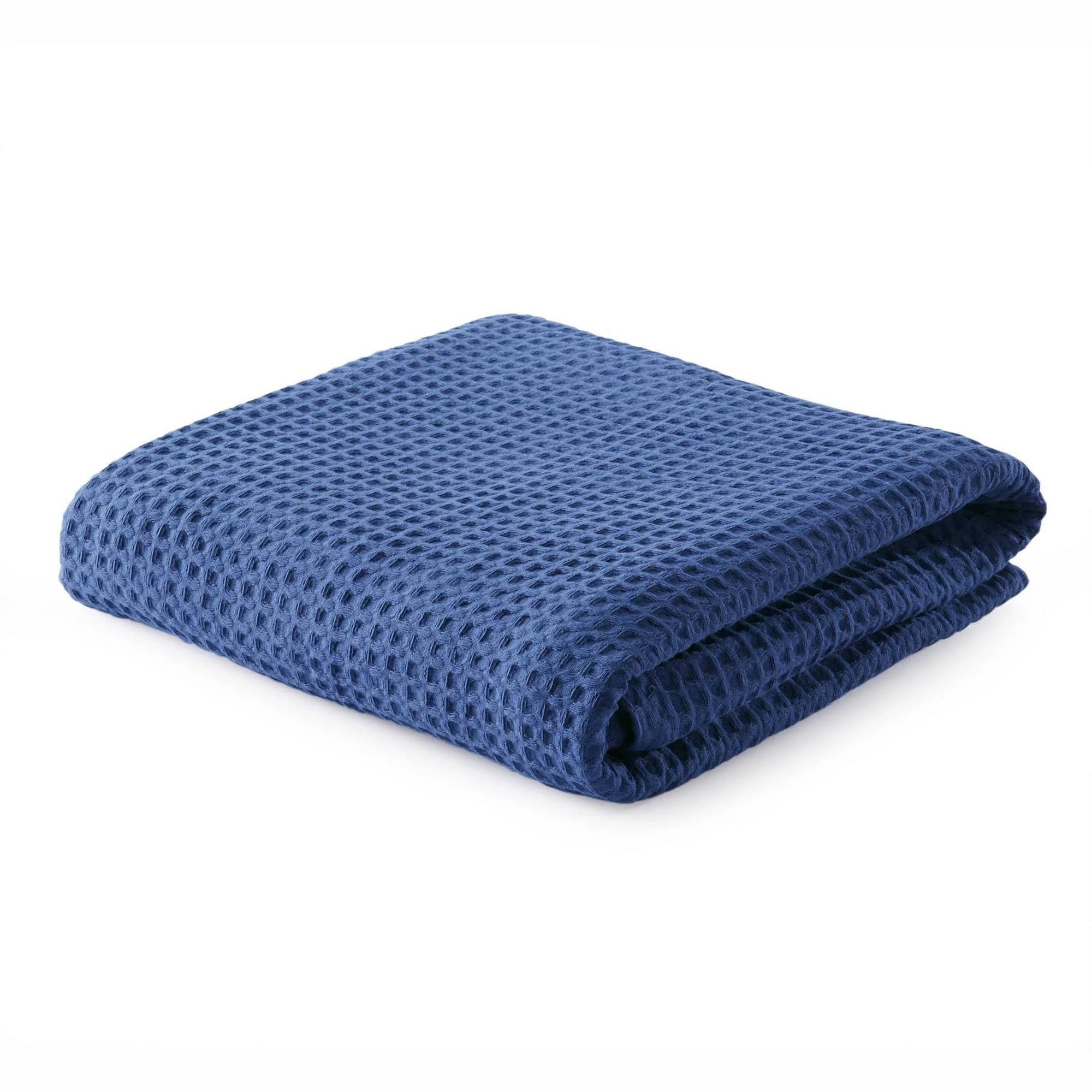 Great Bay Home Mikala Waffle Weave Cotton Blanket, Blue, Full/Queen