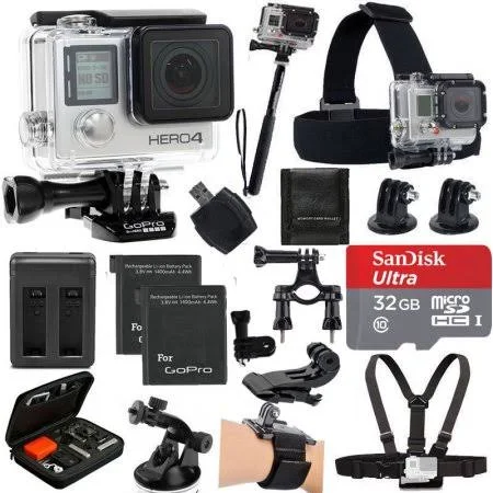 GoPro Hero4 Silver Edition Camera HD Camcorder with Deluxe Carrying Case + Head Strap + Chest Strap + 2 Battery and Dual Charger