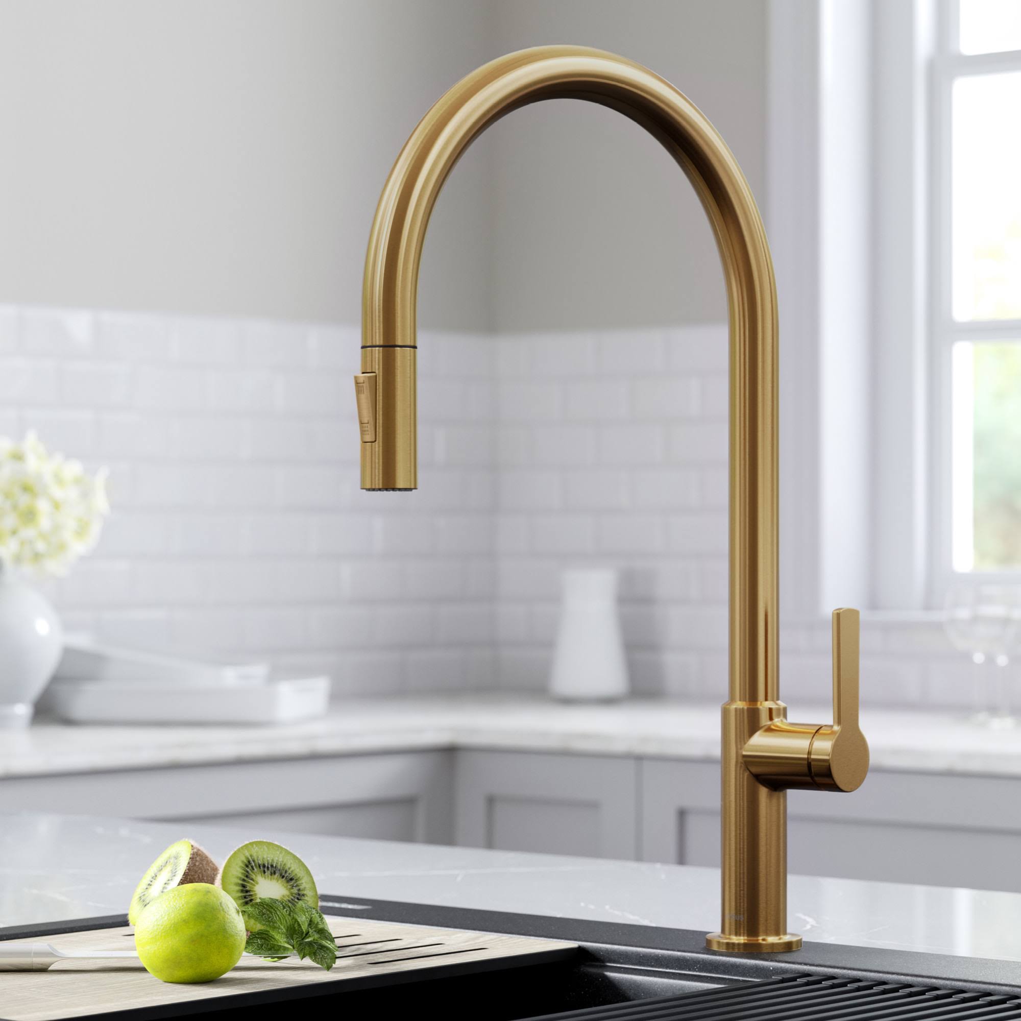 Kraus KPF-2821BB Oletto High-Arc Single Handle Pull-Down Kitchen Faucet in Brushed Brass