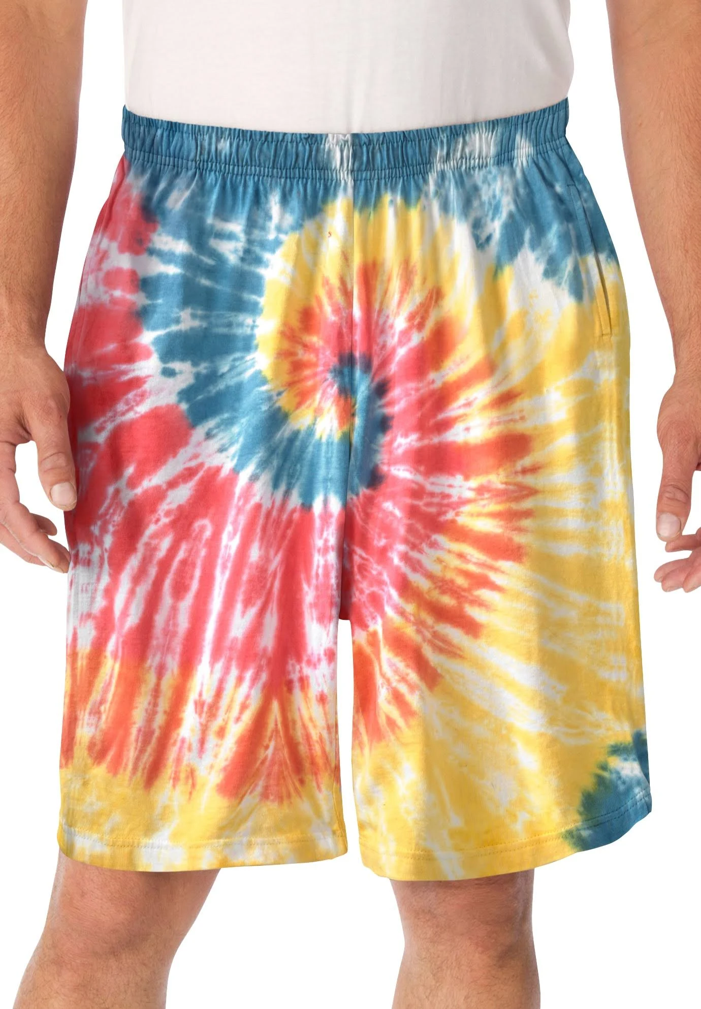Men&s Big u0026 Tall Lightweight Jersey Shorts by KingSize in Red Tie Dye (Size XL)