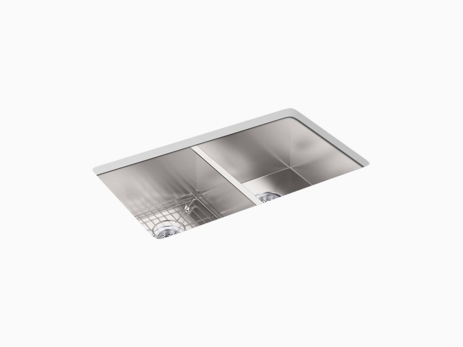 Kohler K-3820-4-NA Vault 33x22 L x 22x22 W Top-Mount/Under-Mount double-equal Bowl Kitchen Sink with Faucet Holes