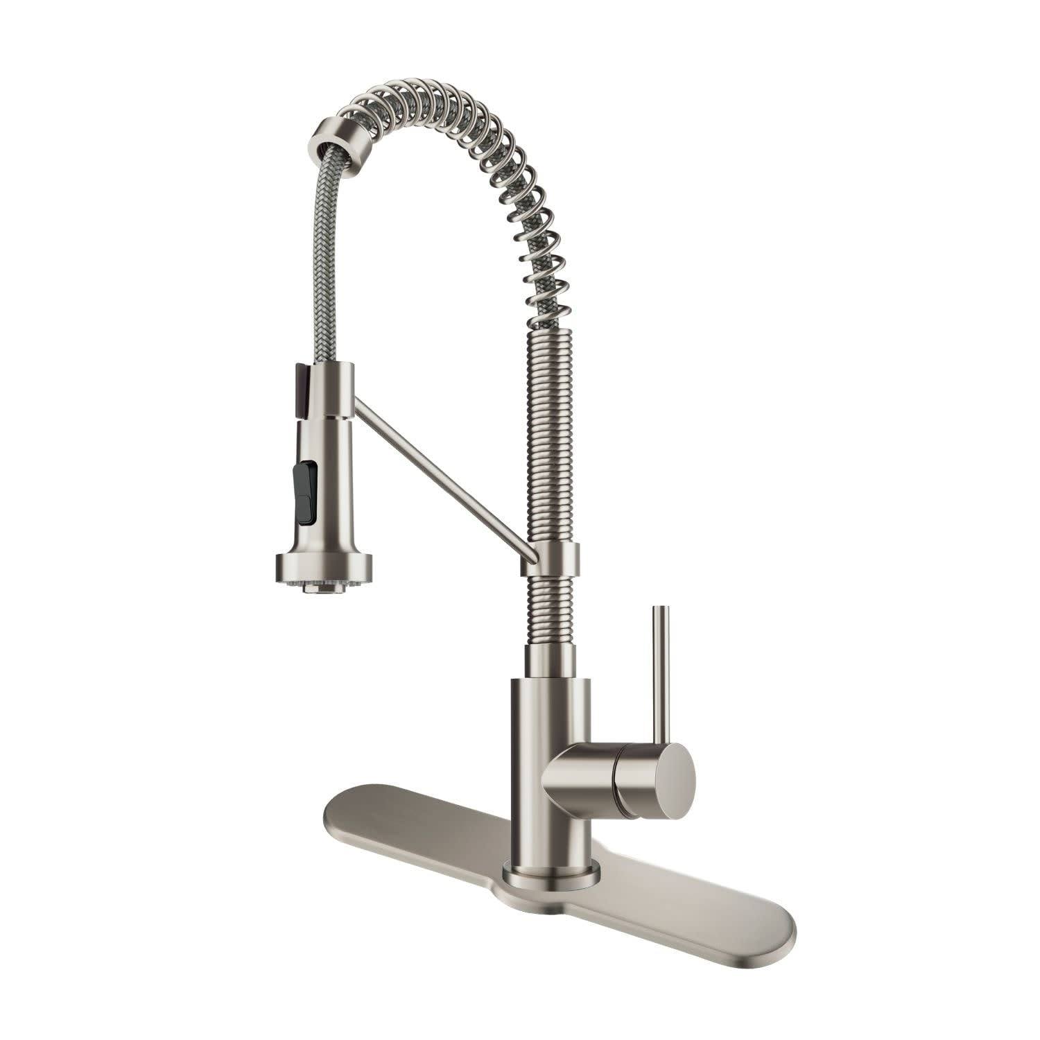 Kraus KPF-1610SFS-DP03SFS Spot Free Bolden 18 in. Commercial Kitchen Faucet with Deck Plate all-Brite Stainless Steel Finish