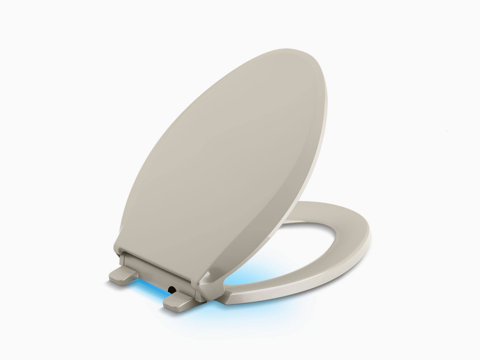 Kohler 75796-G9 Cachet Nightlight Quiet-Close with Grip-Tight Elongated-Front Toilet SEAT, Sandbar
