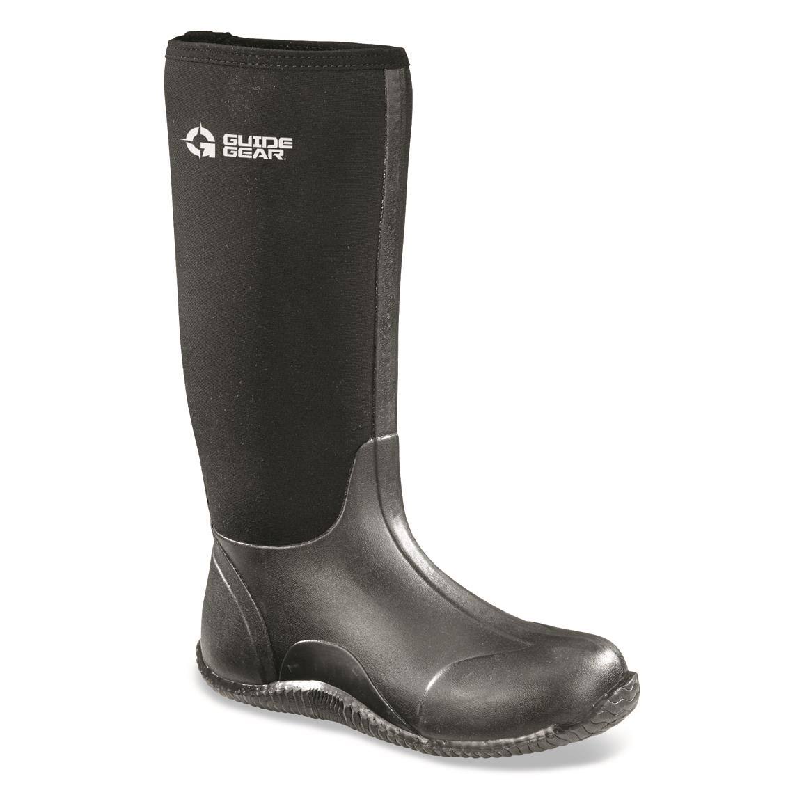 Guide Gear Men&s High Bogger Waterproof Rubber Boots, 8D, Black
