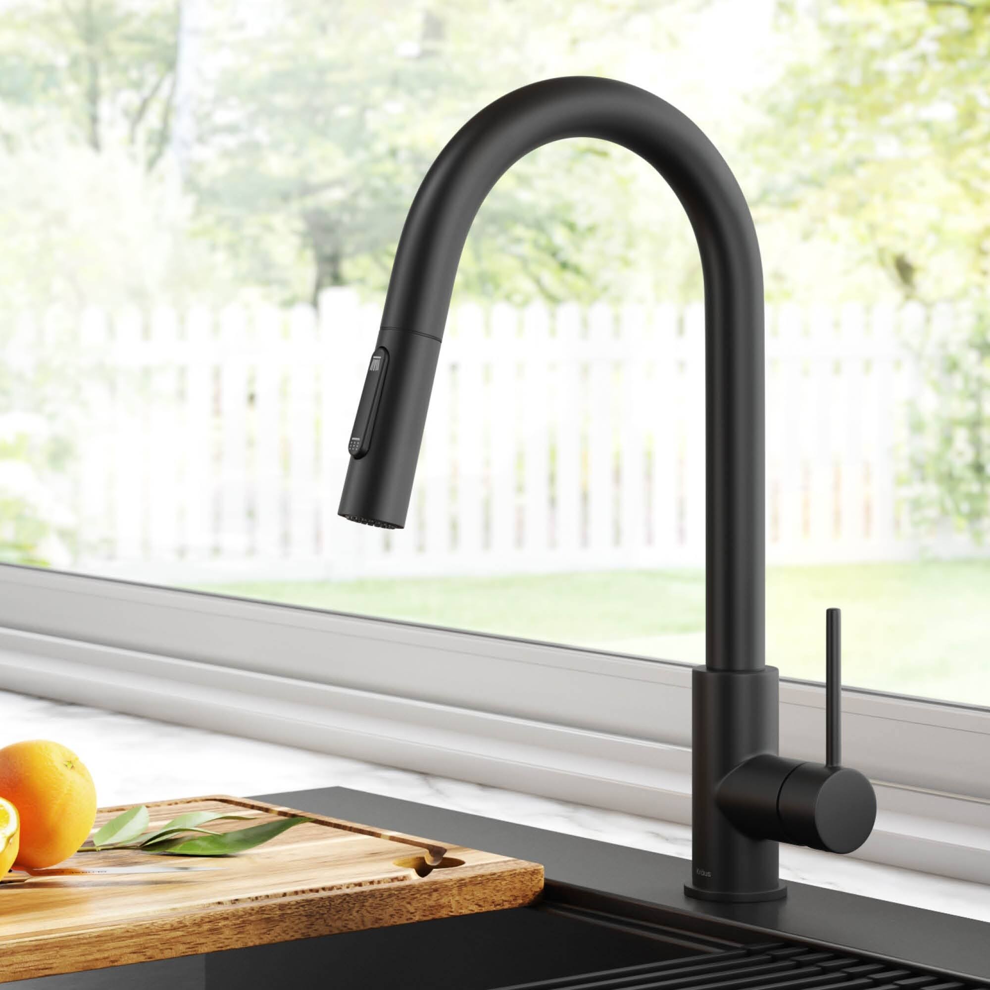 Kraus KPF-3104MB Oletto Contemporary Pull-Down Single Handle Kitchen Faucet, 16.25 inch, Matte Black
