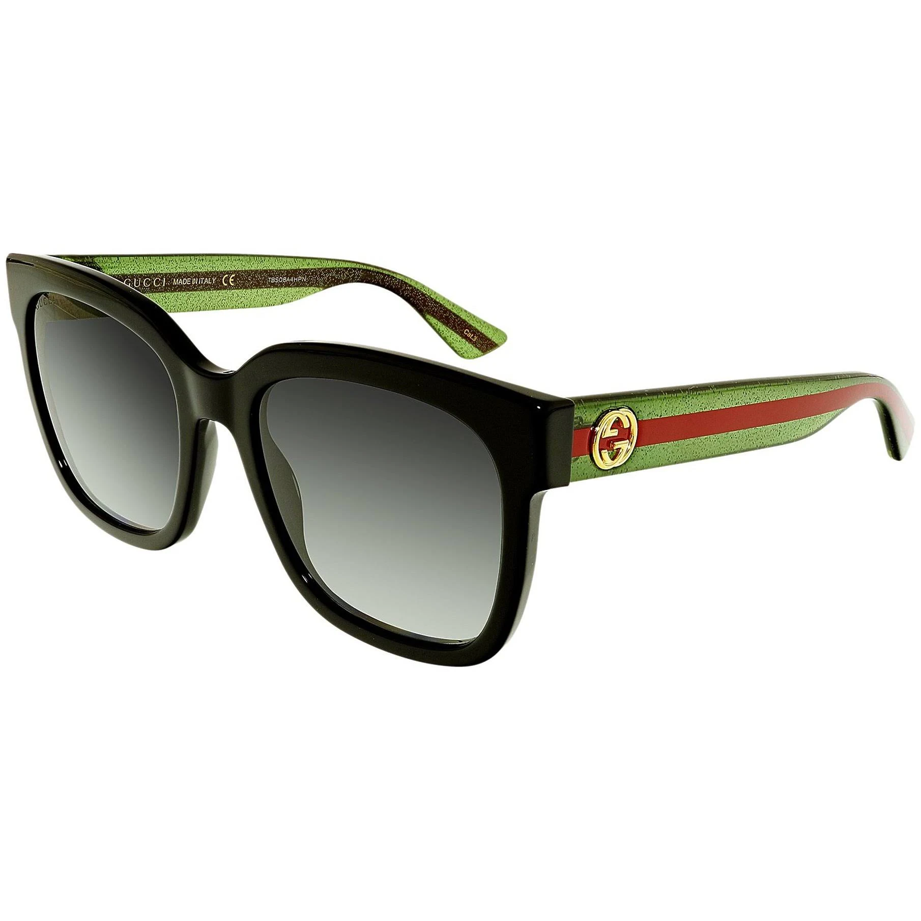 Gucci Glittered Oversized Rectangular Universal-Fit Sunglasses, Black/Green/Red