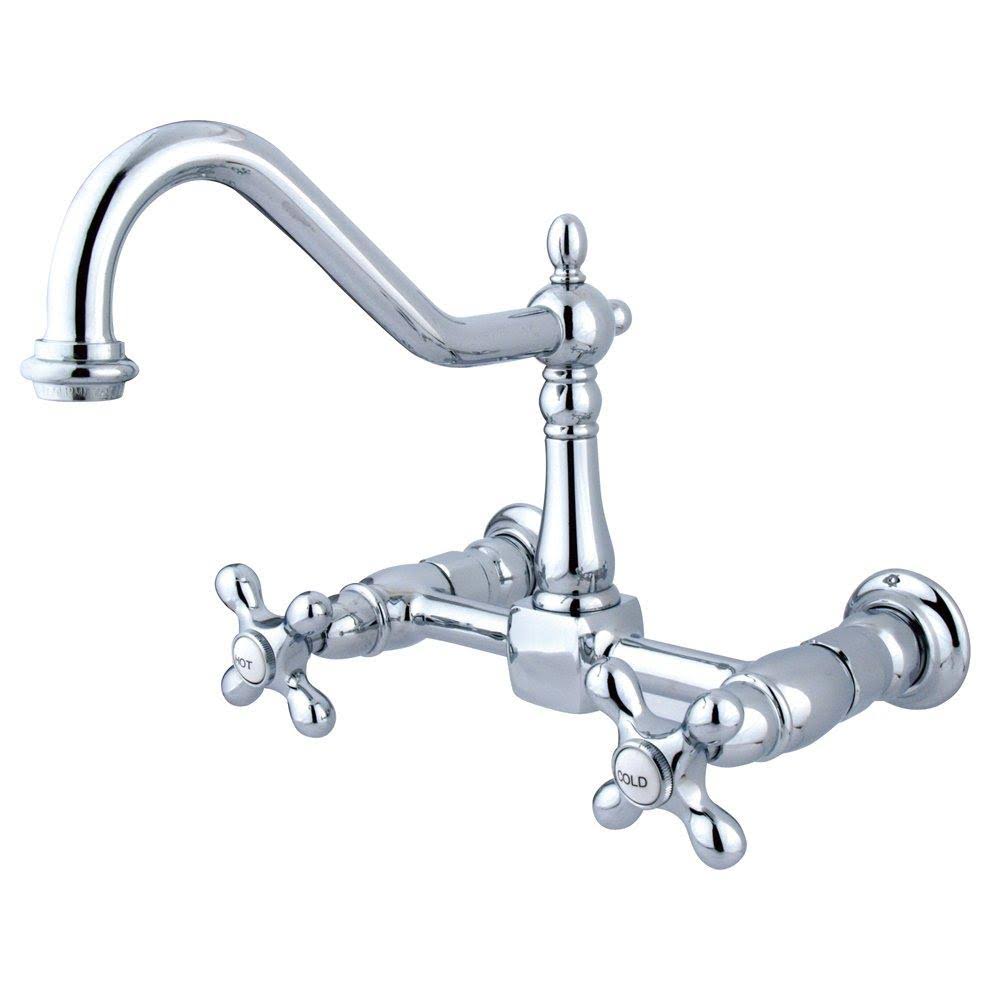 Kingston Brass Ks1241ax Heritage 8 in. Wall Mount Kitchen Faucet, Polished Chrome