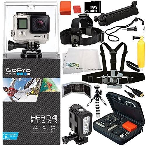 GoPro Hero4 Black 13pc Accessory Bundle - Includes Head & Chest Strap + 32GB microSD