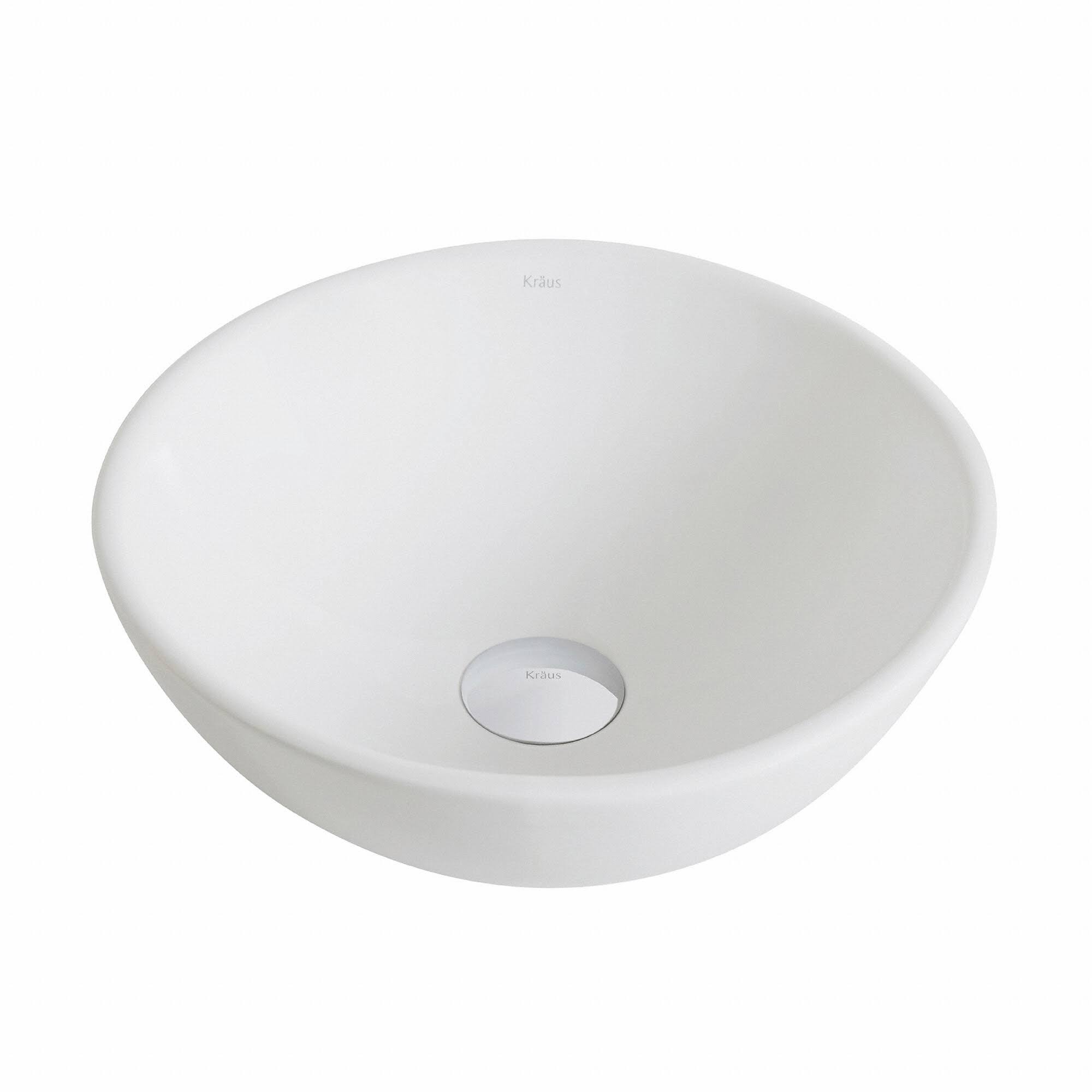 Kraus KCV-341 Elavo Small Round Ceramic Vessel Bathroom Sink - White
