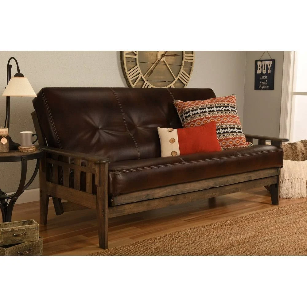 Somette Tucson Full Size Futon Set in Rustic Walnut Finish with Leather Mattress (Oregon Trail Black)
