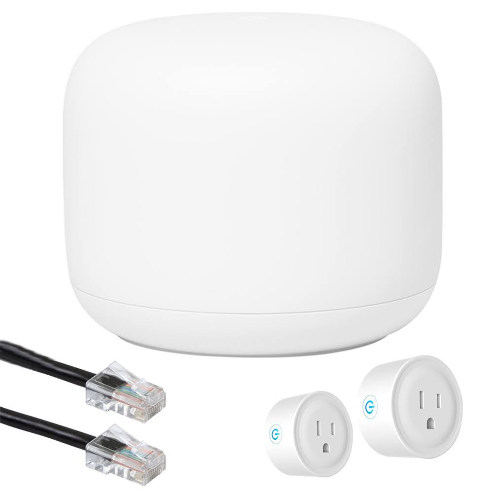 Google Nest Wi-Fi Router - 1-Pack (GA00595-US) with 2-Pack WiFi Smart Plug u0026 Ethernet Cable