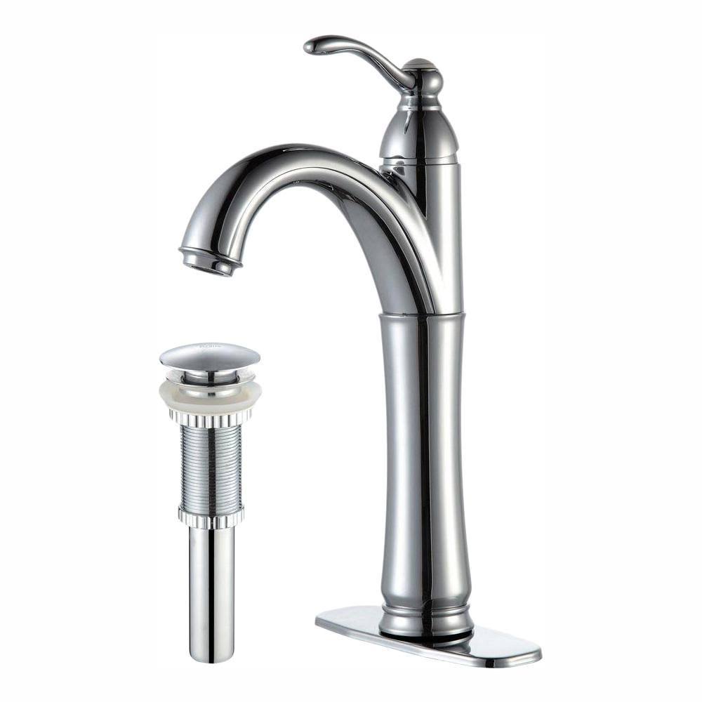 Kraus FVS-1005-PU-10CH Riviera Single Lever Vessel Bathroom Faucet with Matching Pop Up Drain Chrome