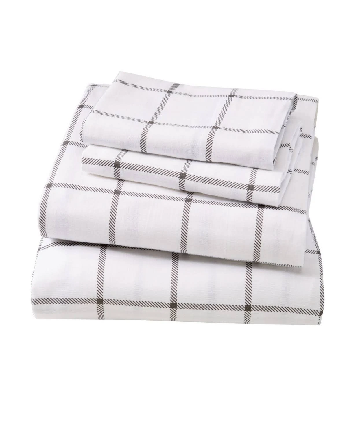 Great Bay Home Extra Soft 100% Turkish Cotton Flannel Printed Sheet Set (windowpane - White / Grey - King)