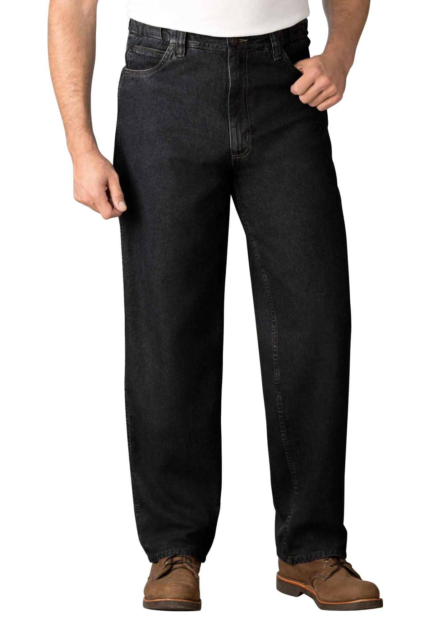 Men&s Big u0026 Tall Expandable Waist Relaxed Fit Jeans by KingSize in Black Denim (Size 50 38)