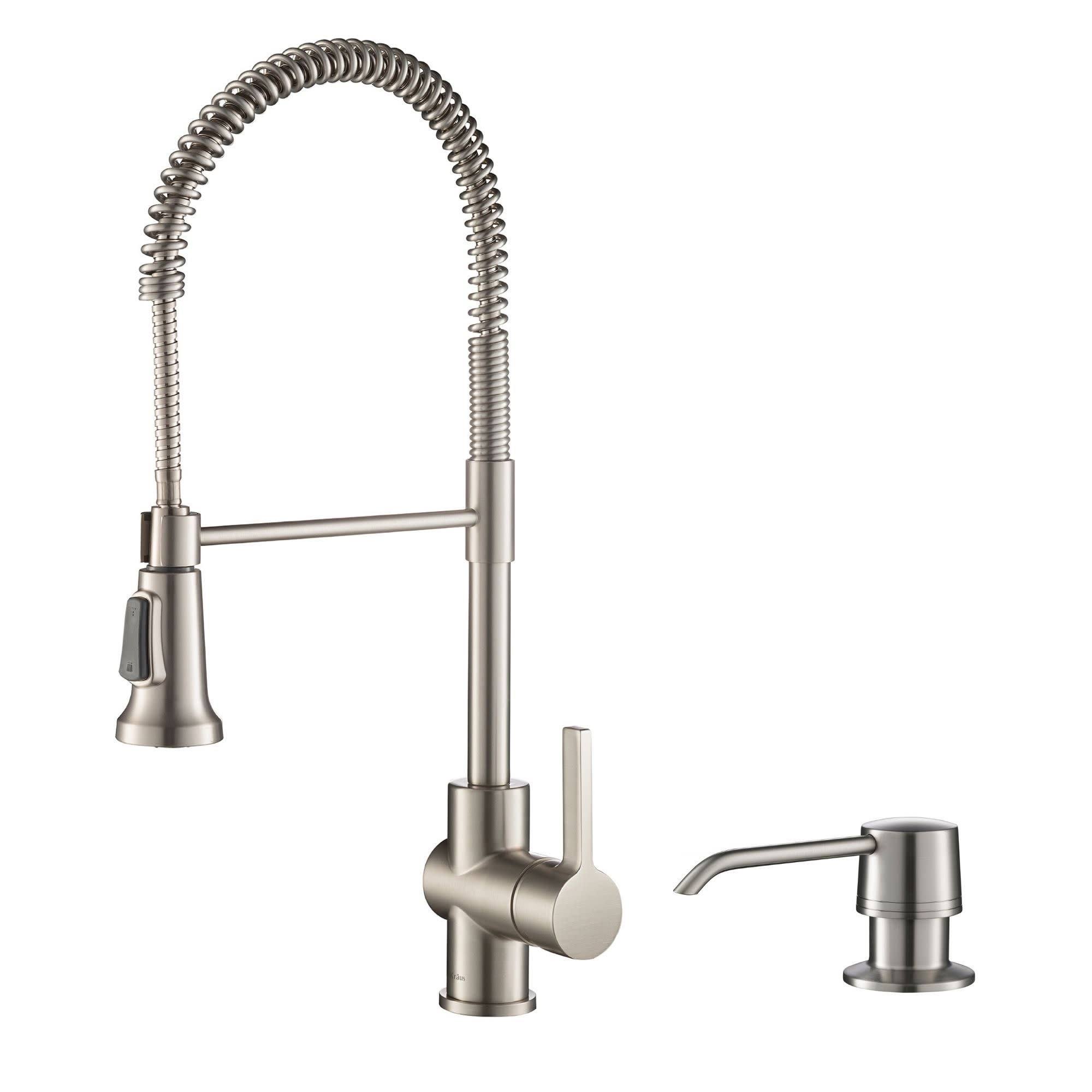 Kraus KPF-1690SFS-KSD-31SFS Britt Single Handle Commercial Kitchen Faucet with Soap Dispenser in All Brite Spot Free Stainless S