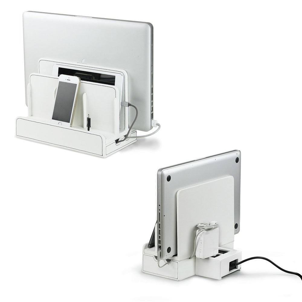 Smart Multi-Device Charging Station with USB+AC Power Hub - White