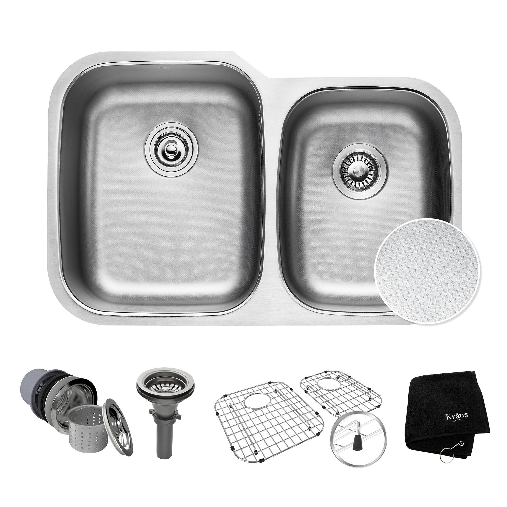 Kraus Outlast MicroShield 60/40 Double Bowl Scratch-Resist Stainless Steel Undermount Sink KBU24E